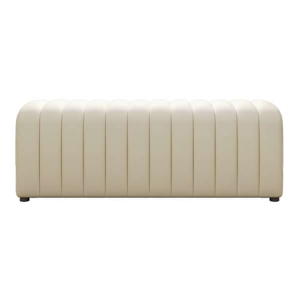 Modern orange leather bench with channel tufting and 47.2'' length for entryway