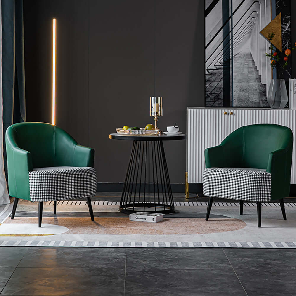 モダン ハウンドトゥース アクセントチェア アームチェア グリーン リネン生地 サブ画像