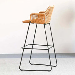 Elegant PE Rattan Bar Stool with Geomeric Back and Comfortable Footrest for Stylish Home Decor