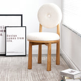 Modern White Boucle Sherpa Dining Chair Side Chair Natural Wood Legs
