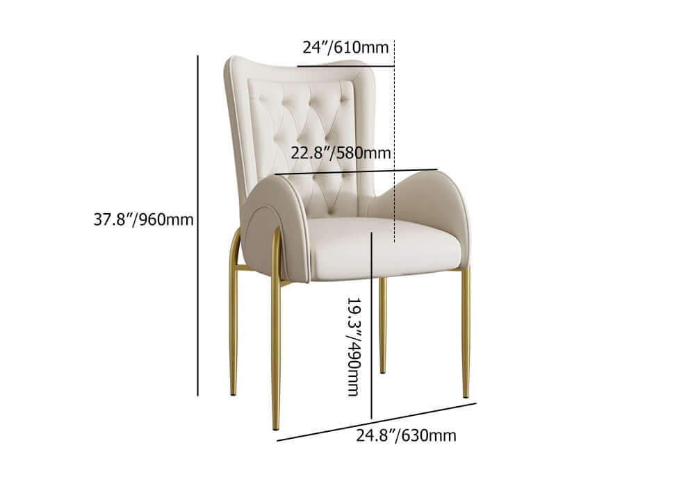 Oakic White PU Leather Upholstered Dining Chair Modern Tufted Wingback Chair with Arm - Elegant and comfortable wingback chair