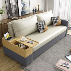 77 inch Beige and Gray Sleeper Sofa with Lift Top End Table Convertible Sofa Bed Detail