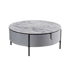 3-Piece Victory Stone Top Coffee Table Set with Faux Leather Stool - Trendy Furniture Collection