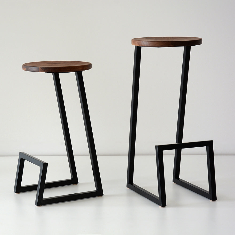 Industrial Black Wood Bar Stools Set of 2 Backless with Metal Legs