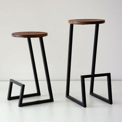 Industrial black wood bar stools set of 2 backless with metal legs for modern home decor