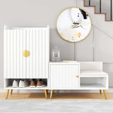 White Contemporary Upholstered Shoe Rack Bench with Storage Cabinet and Shelf Hallway
