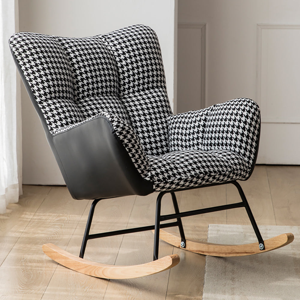 Modern Accent Chair Tufted Upholstered Rocking Chair with LeathAire and Cotton & Linen