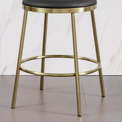 Chic beige imitation leather covered round kitchen stool with backrest duo