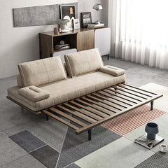 MidCentury Modern Pull Out Sofa Bed with Khaki Wood Frame and Convertible Sleeper