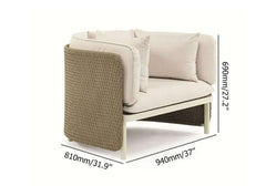 Khaki & Cream White Rattan Chair with Cushion for Outdoor Patio