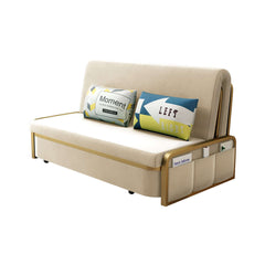 Chic gray and gold upholstered sofa bed with hidden storage compartment and convertible function