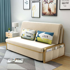 Elegant modern sofa bed with deep gray velvet and gold accents for compact living spaces