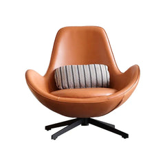 Sophisticated brown egg lounge chair crafted with smooth faux leather and a sturdy metal base