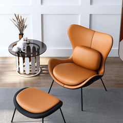 Elegant modern chair with orange and black color accents and a comfortable pillow