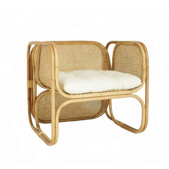 Durable Natrual Rattan Accent Chair with Ash Wood Armrest for Indoor/Outdoor Area