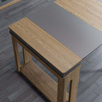 Modern extendable dining table with 4 chairs and rectangle storage sideboard in elegant walnut and gray finish