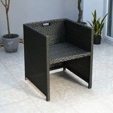 7Piece Rattan Dining Set Outdoor Conversation Set with GlassTop Rectangle Table and 6 Barrel Chair Cushion Included