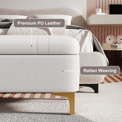 Sleek White PU Leather Flip Top Storage Bench for Bedroom