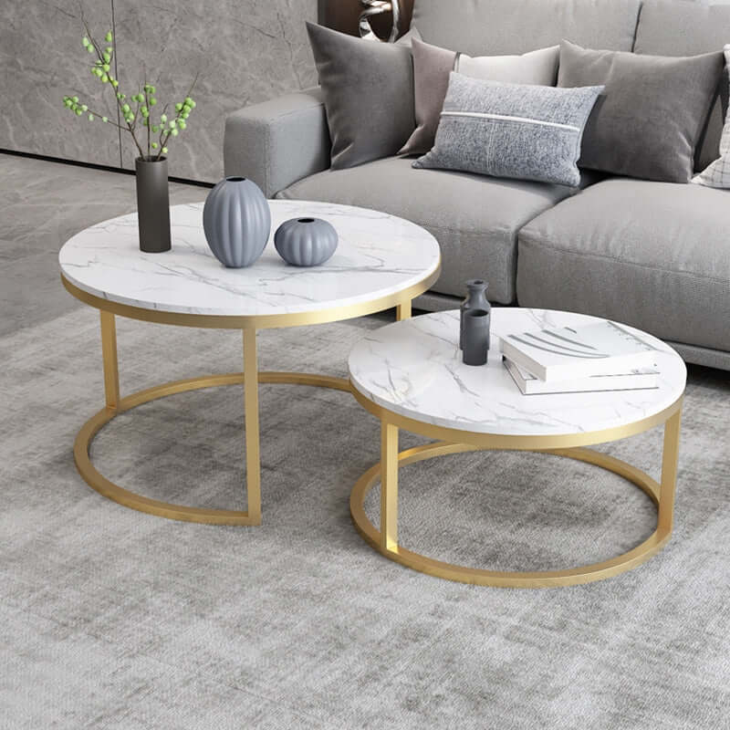 Nordic round coffee table with gold metal and white marble top for living room Hauptbild
