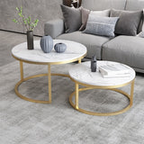Nordic Round Coffee Table Gold Metal & White Marble Accent Table with Set of 2