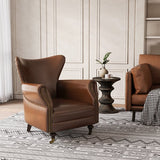 Midcentury Modern Brown Accent Chair Upholstered in Waxy Leather Solid Wood Frame