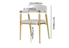 Set of 2 Curvice white PU leather dining chairs with curved back and stainless steel arms