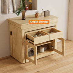 Contemporary walnut and gray dining set with extendable table, 4 chairs, and stylish storage sideboard