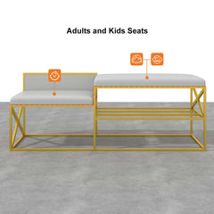 Modern white upholstered bench with gold legs for entryway decor