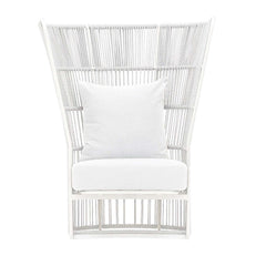 Stylish Midcentury Moden Style Wingback Chair Rattan with White Cushion Pillow Furniture