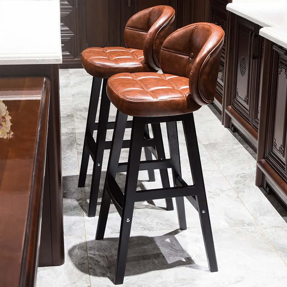 Set of 2 Black PU Leather Bar Stools with Back for Counter Height Kitchen Island