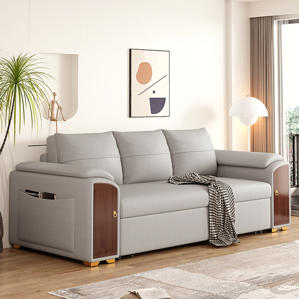 Modern 94.5" gray pull out sofa bed convertible LeathAire sleeper with lifttop coffee table
