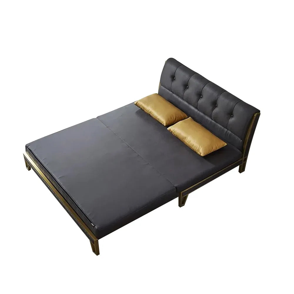 71" Modern Black Convertible Sofa Bed Tufted Faux Leather Upholstery