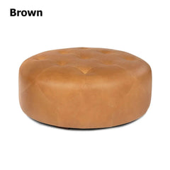 Brown 35.4 inch Diameter Ottoman Round Stool Upholstered in PU Leather Tufted Stool for Living Room Decor