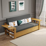 82" Gray & Brown Full Sleeper Sofa Cotton & Linen Convertible Sofa Bed with Storage