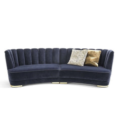 Modern 102.4 inch blue velvet sofa with gold base