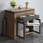 Modern extendable dining table with 4 chairs and rectangle storage sideboard in elegant walnut and gray finish