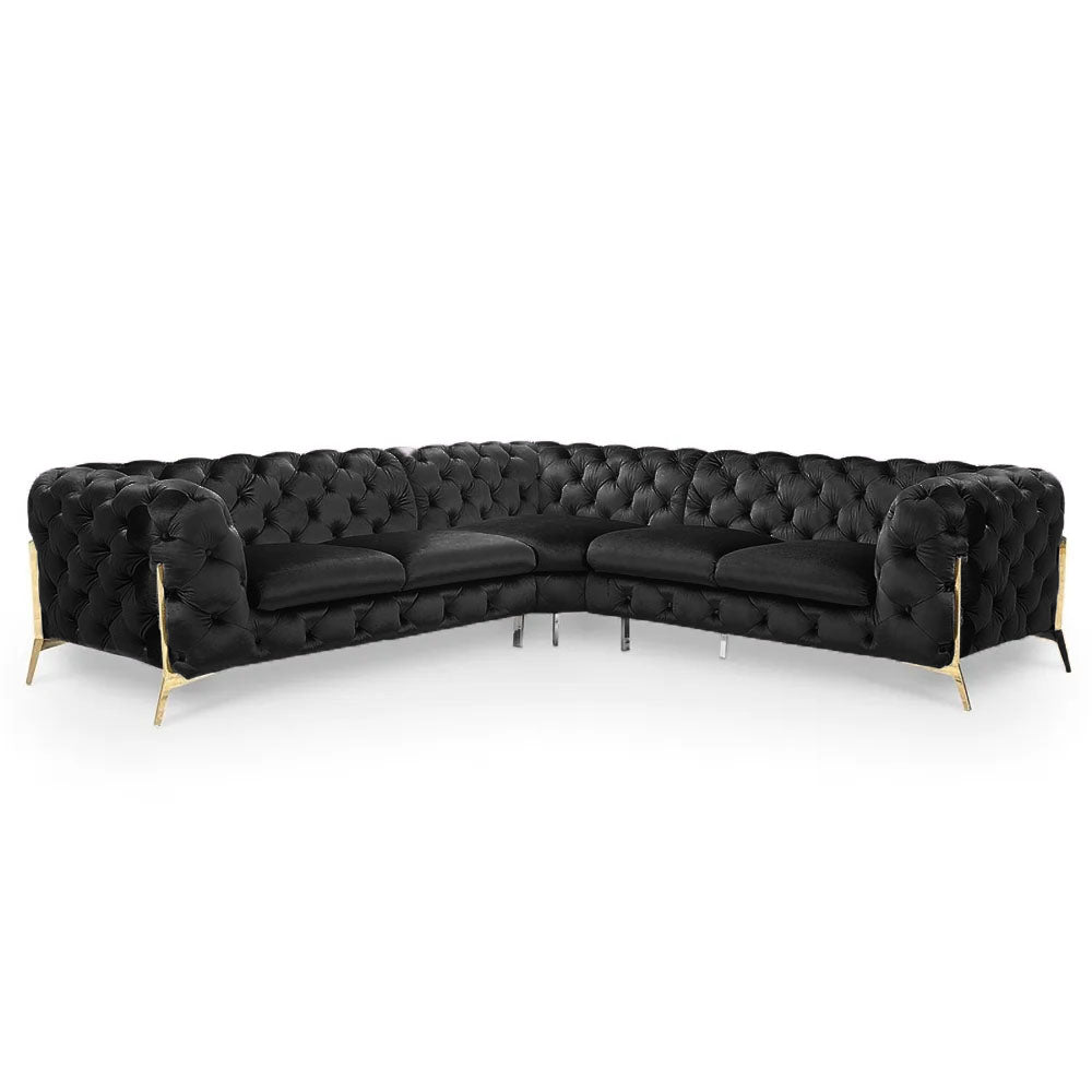 Modern Sofa Sectionals Velvet Upholstered Sofa Chesterfield Sofa in Metal Legs Black