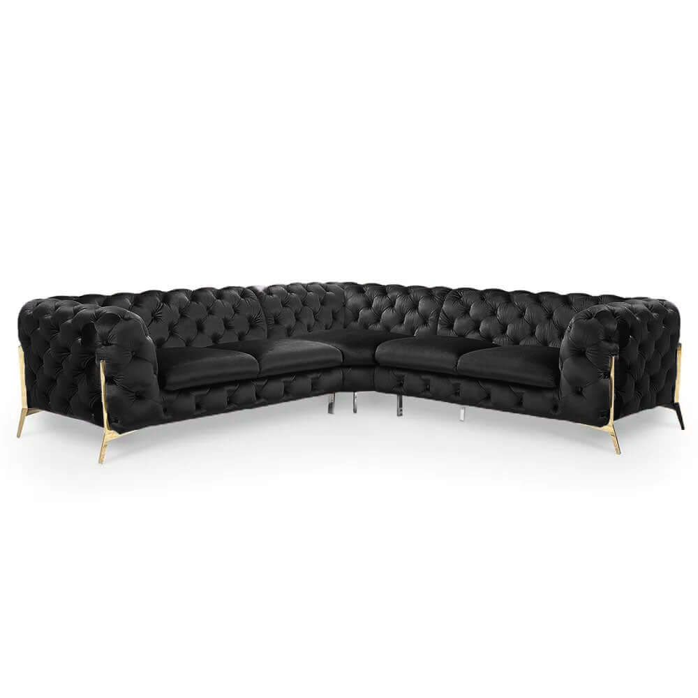 Elegant chesterfield sofa with velvet upholstery and metal legs
