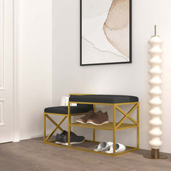 Elegant PU leather bench seat with gold legs in white for entryway