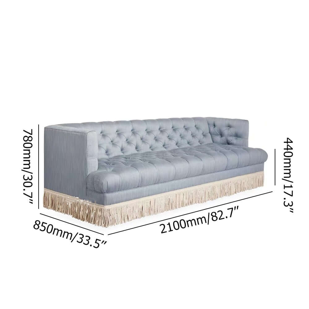 Elegant 3-seater velvet upholstered sofa with retro tassel design and tufted luxury finish Main image