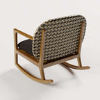 Teak and rattan 3-piece outdoor sofa set with natural wood rocking chair and cushions