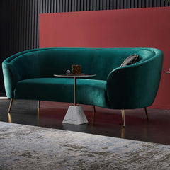 High quality emerald green velvet couch with sleek metal legs for luxurious home decor