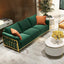 Modern green velvet upholstered sofa with solid wood frame and gold legs