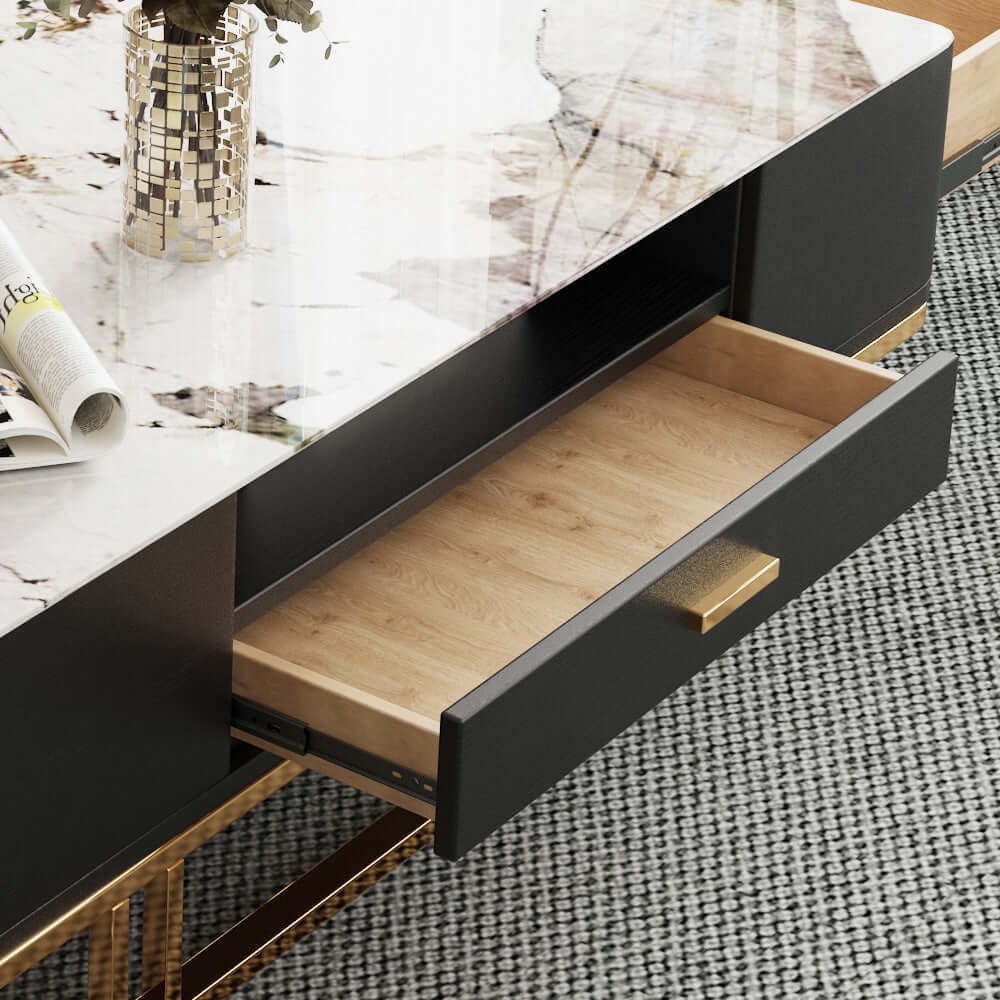 Elegant TV Stand and Coffee Table Set for Large Screen TV in Black with Drawers