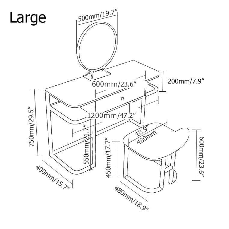 Faux marble makeup table with mirror and drawer, small size for modern bedroom
