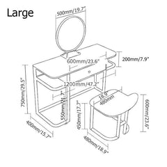 Faux marble makeup table with mirror and drawer, small size for modern bedroom