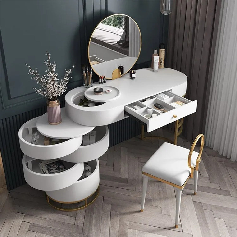 Hurber Vanity Table Set with Mirror, Modern Makeup Vanity Dressing Desk  with 2 Drawers & 2 Shelves ,White (Without Stool) - Walmart.com