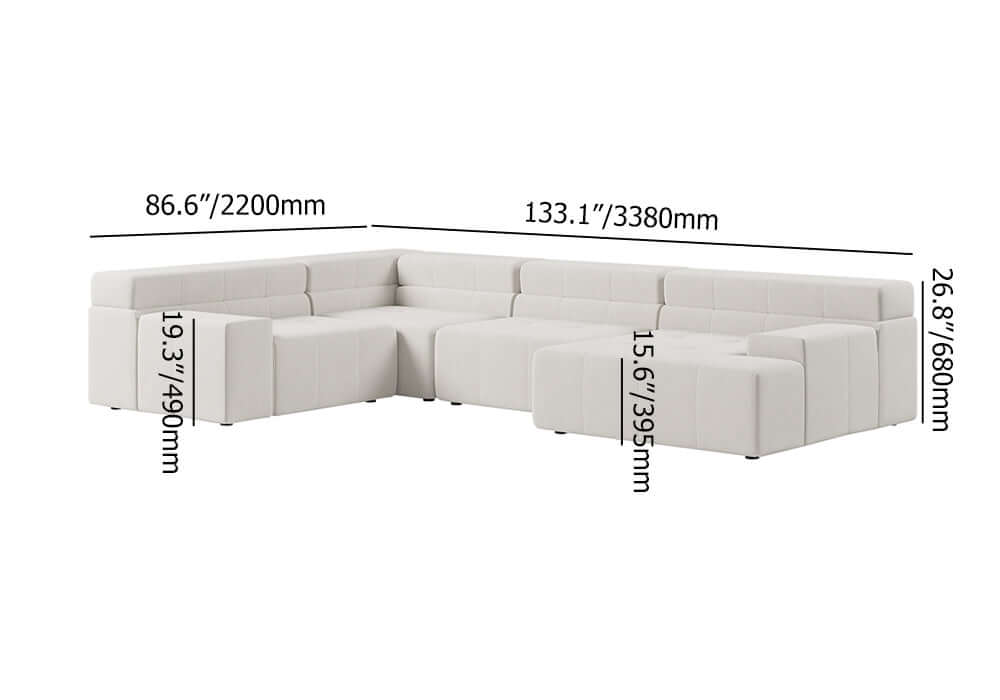 Comfortable Off White Velvet Modular Sectional Sofa with Chaise