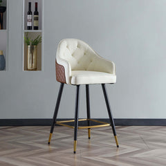 Comfortable PU leather bar stool in beige with back and armrests