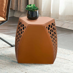 16 inch modern hexagon orange ottoman saddle leather footstool for living room